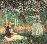 Claude Monet In the woods at Giverny Blanche Hoschede at her Easel with Suzanne Hoschede Reading Spain oil painting artist